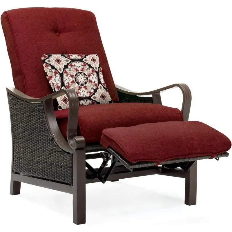 Brown Wicker Outdoor Recliner Chair with Cushions and Accent Pillow