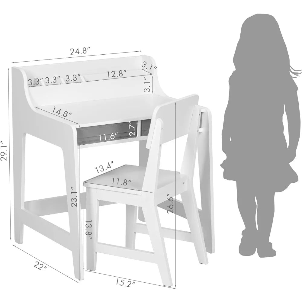 Wooden Children Study Table and Chair Set With Storage Bins