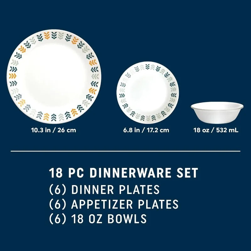 18 Piece Glass Dinnerware Sets, Service for 6