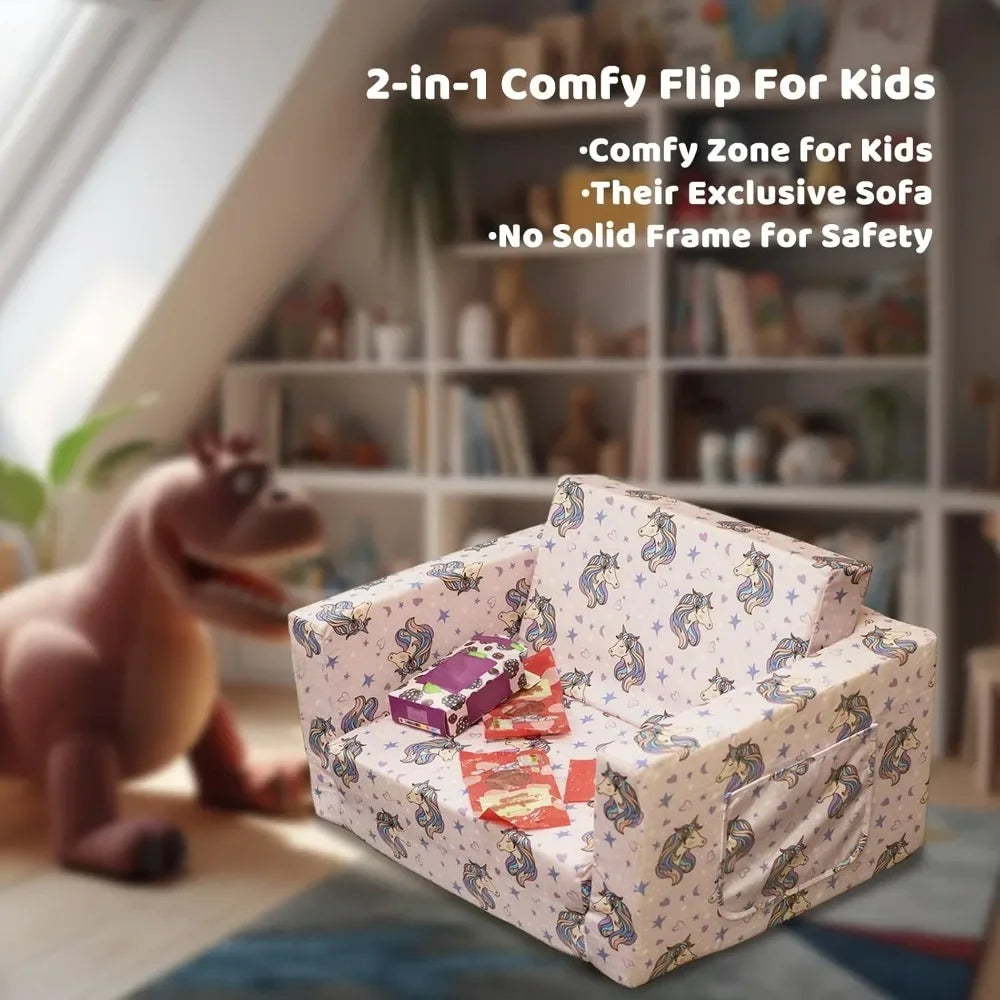 Children's 2 in 1 Convertible Relaxing Sofa Lounger - Extra Soft Flip Open Chair & Sleeper