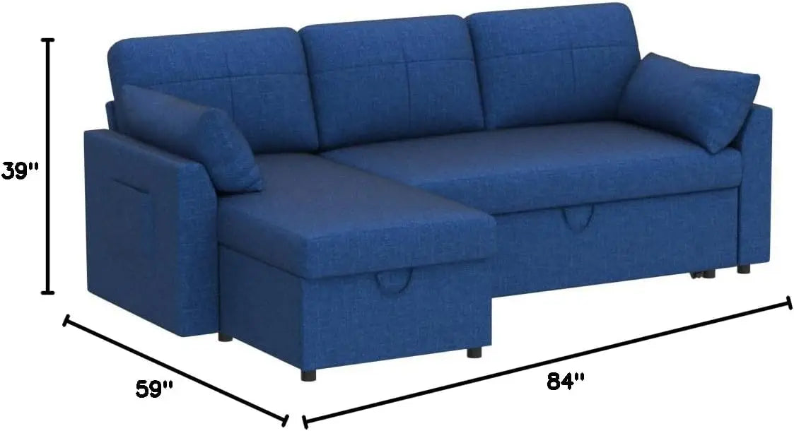 2 in 1 Pull Out Couch Sofa with Storage Chaise