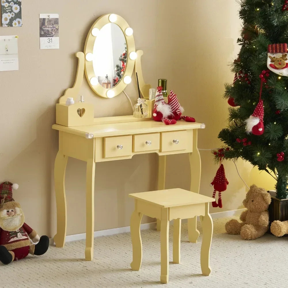 Kids' Mirrored Vanity and Stool Set