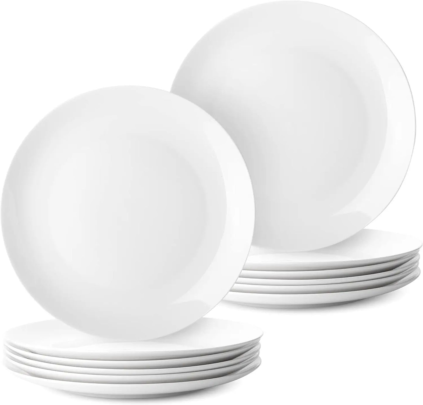 Set of 12, White Porcelain Dinner Plates, 10.5"