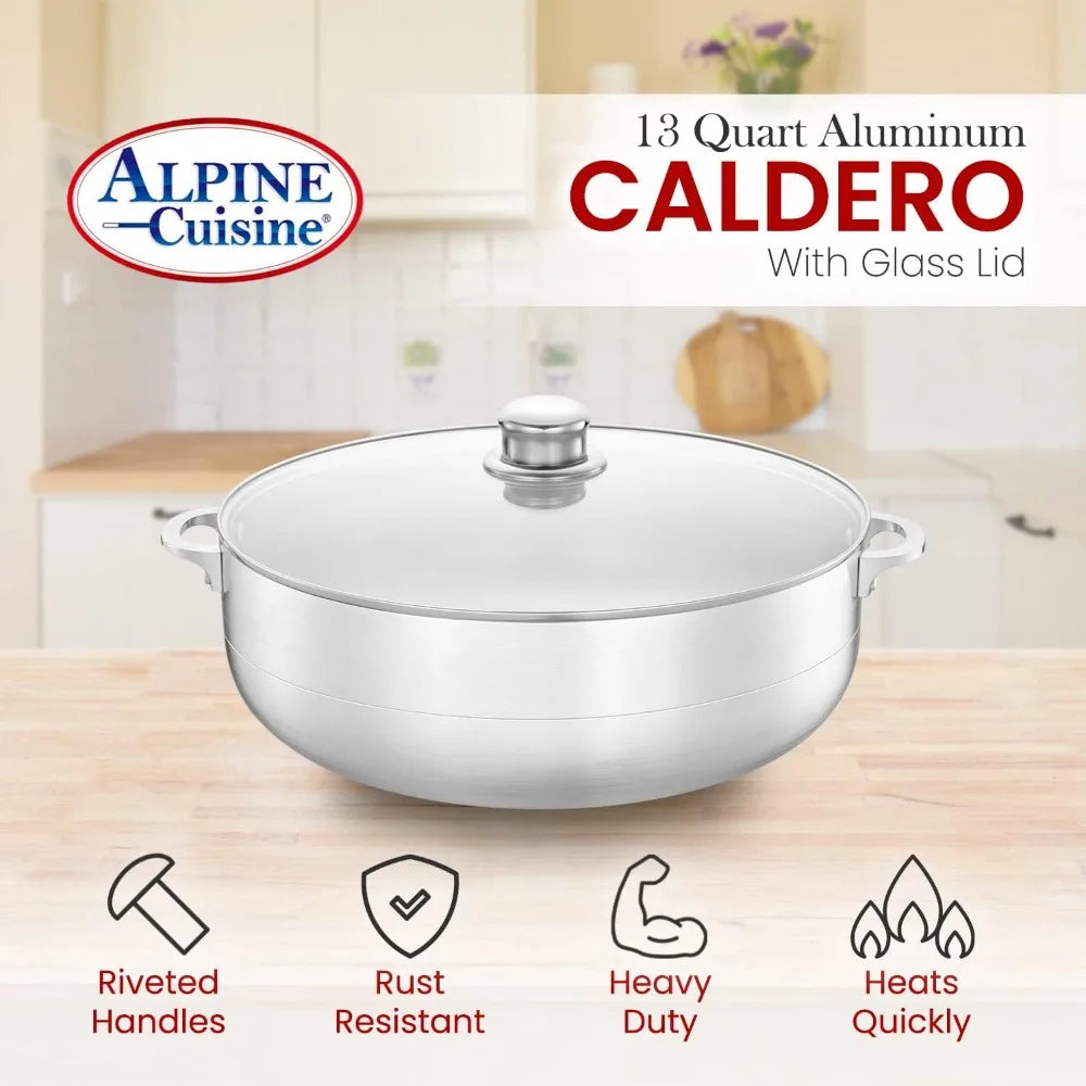 Alpine Cuisine 13-Quart Aluminum Caldero Stock Pot with Glass Lid