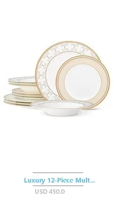 12 Piece Federal Gold Accent Porcelain Dinnerware Set