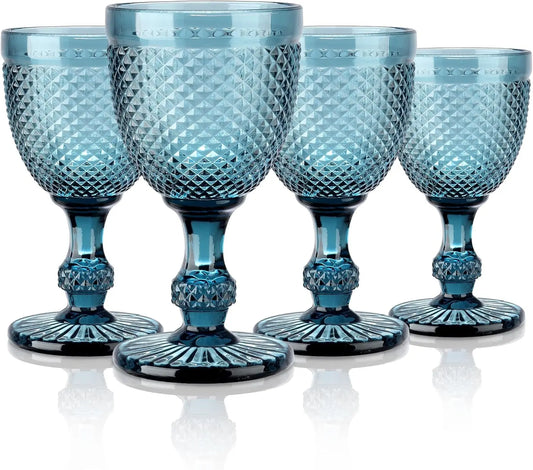 Set Of 4, Blue Vintage Wine Glasses