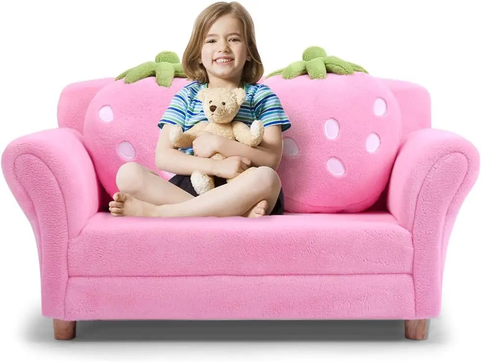 Coral Fleece Surface, Toddler Couch with Two Strawberry Pillows