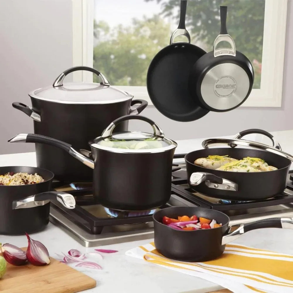 11-Piece Symmetry Hard Anodized Nonstick Cookware Set, Black