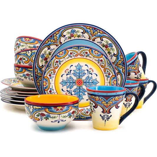 Spanish Floral Design16 Piece Dinnerware Set, Service for 4