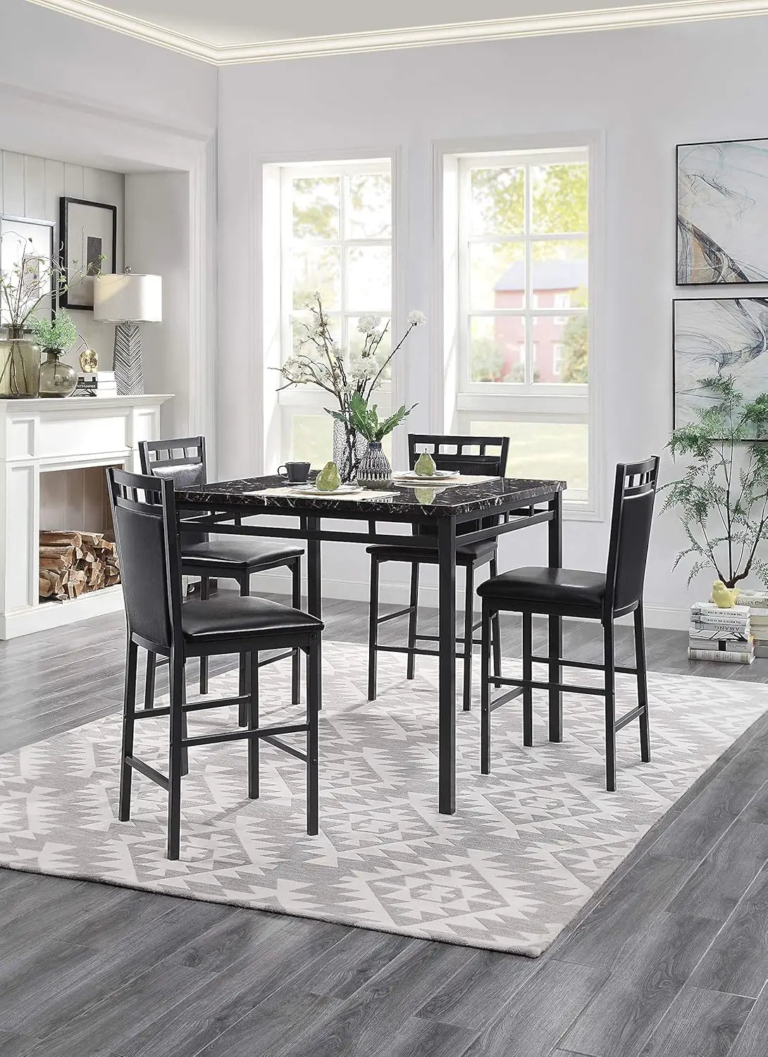 5 Piece Counter Height Dinette Set, Black