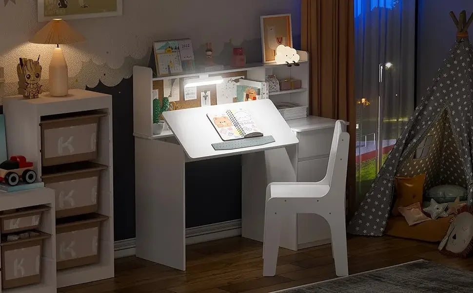 Kid's Study Desk with 3-Color Lights, Tiltable Desktop