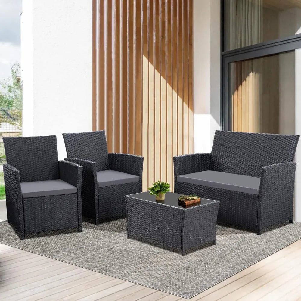 4 Piece Wicker Rattan Patio Sets, 5 Color Options