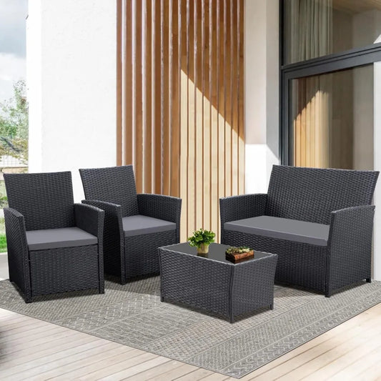 4 Piece Wicker Rattan Patio Sets, 5 Color Options
