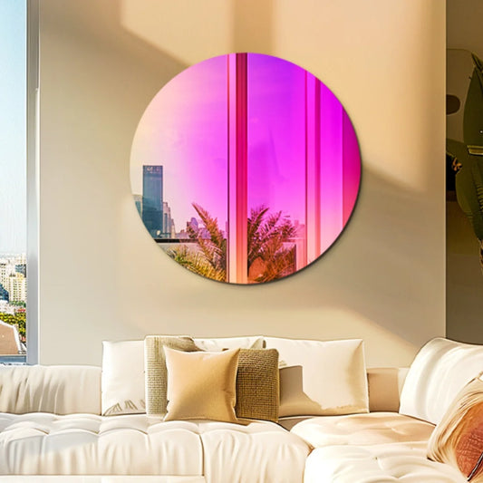 Round Iridescent Rainbow Color Accent Glass Wall Mirror