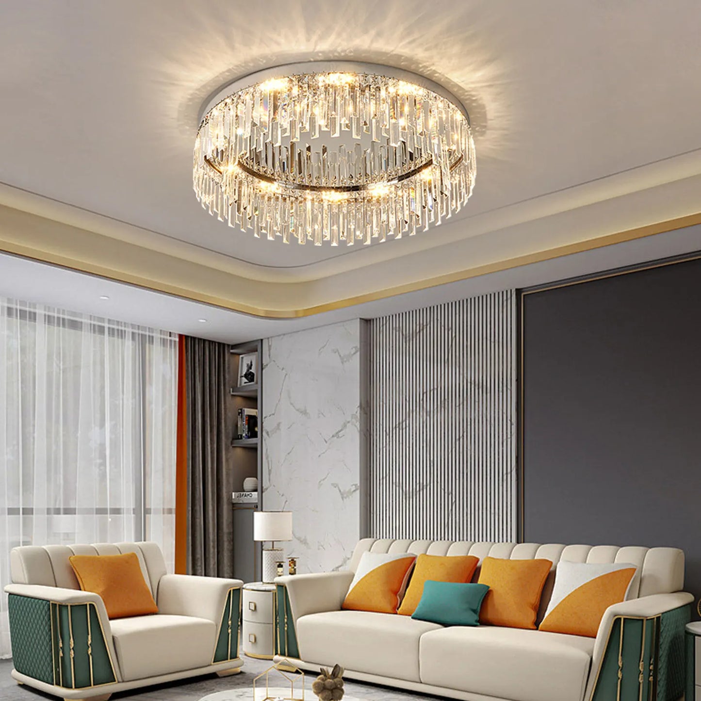 23.6inch Round Crystal Indoor Ceiling Lamp