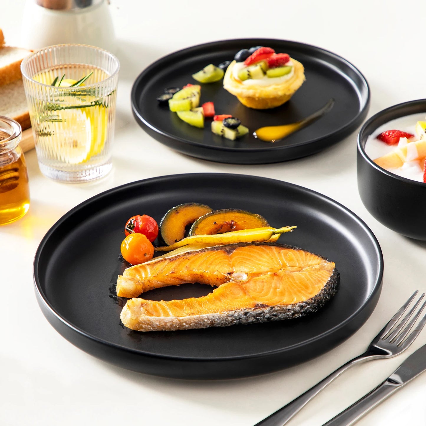 18/24PCS Black Ceramic Stoneware Dinner Set