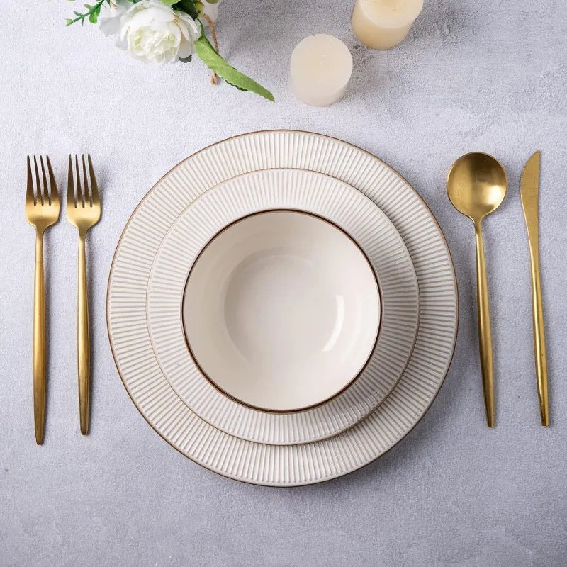 Embossed Elegant Stoneware Plates and Bowls Sets