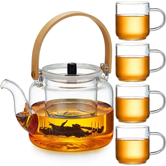 Glass Teapot with 4 Double-Walled Teacups