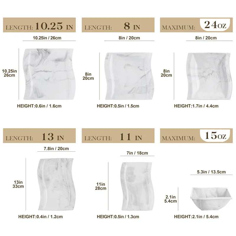 26Pcs Nordic Marble Pattern Porcelain Dinnerware Set