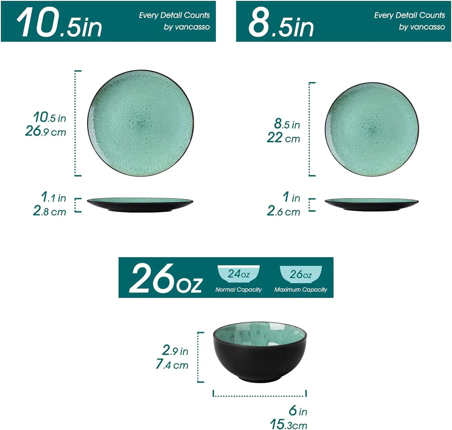 12 Piece Bubble Plates and Bowls Dinnerware Sets, Service for 4, Reactive Glaze Stoneware