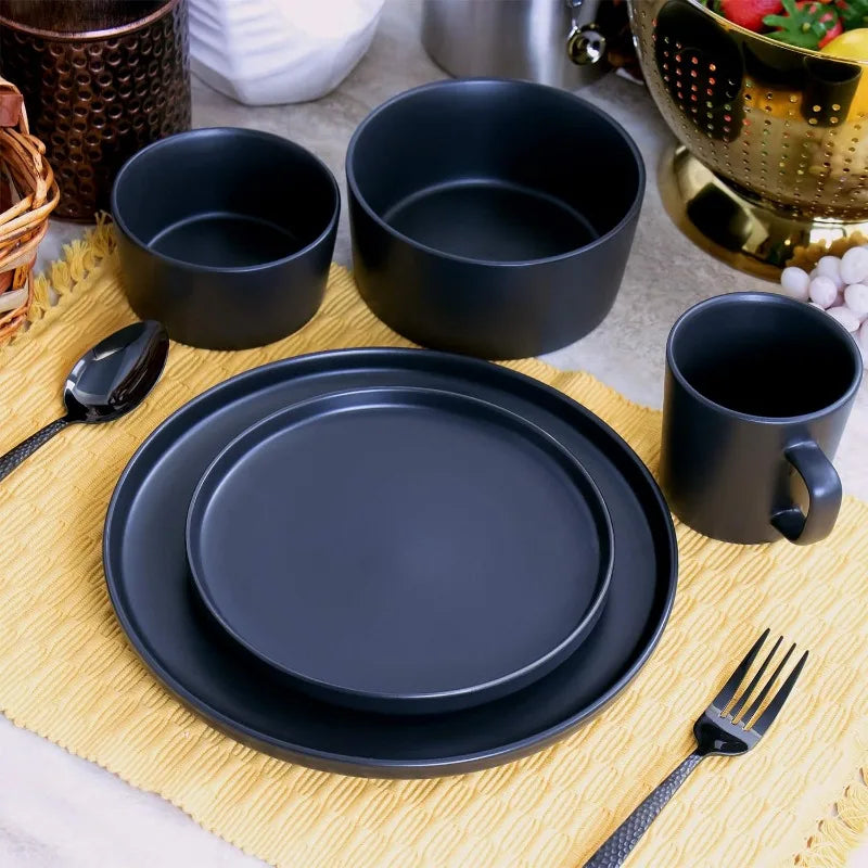 Luxmatte Dinnerware Set, 20 Piece, White, Dark Gray, Light Grey, Black