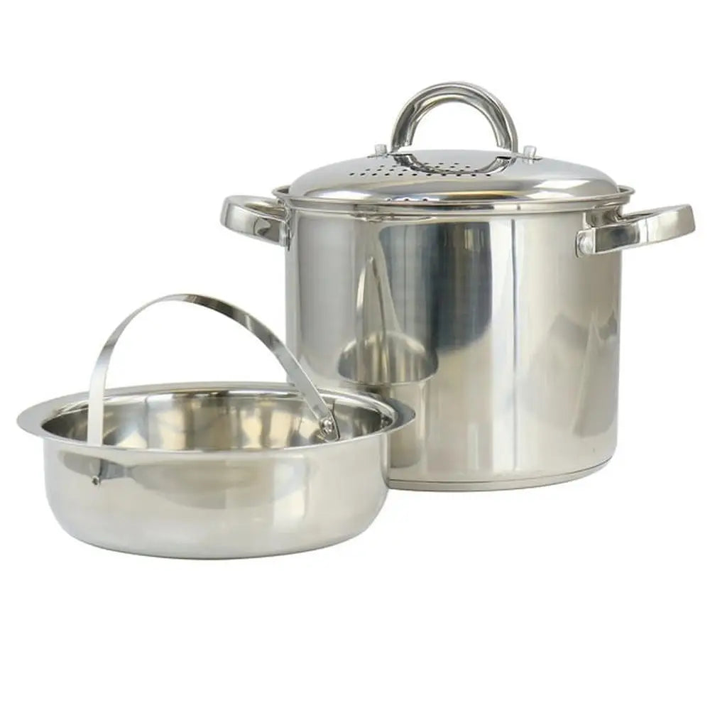 Stainless Steel 5 Quart Pasta Pot with Strainer Lid and Steamer Basket