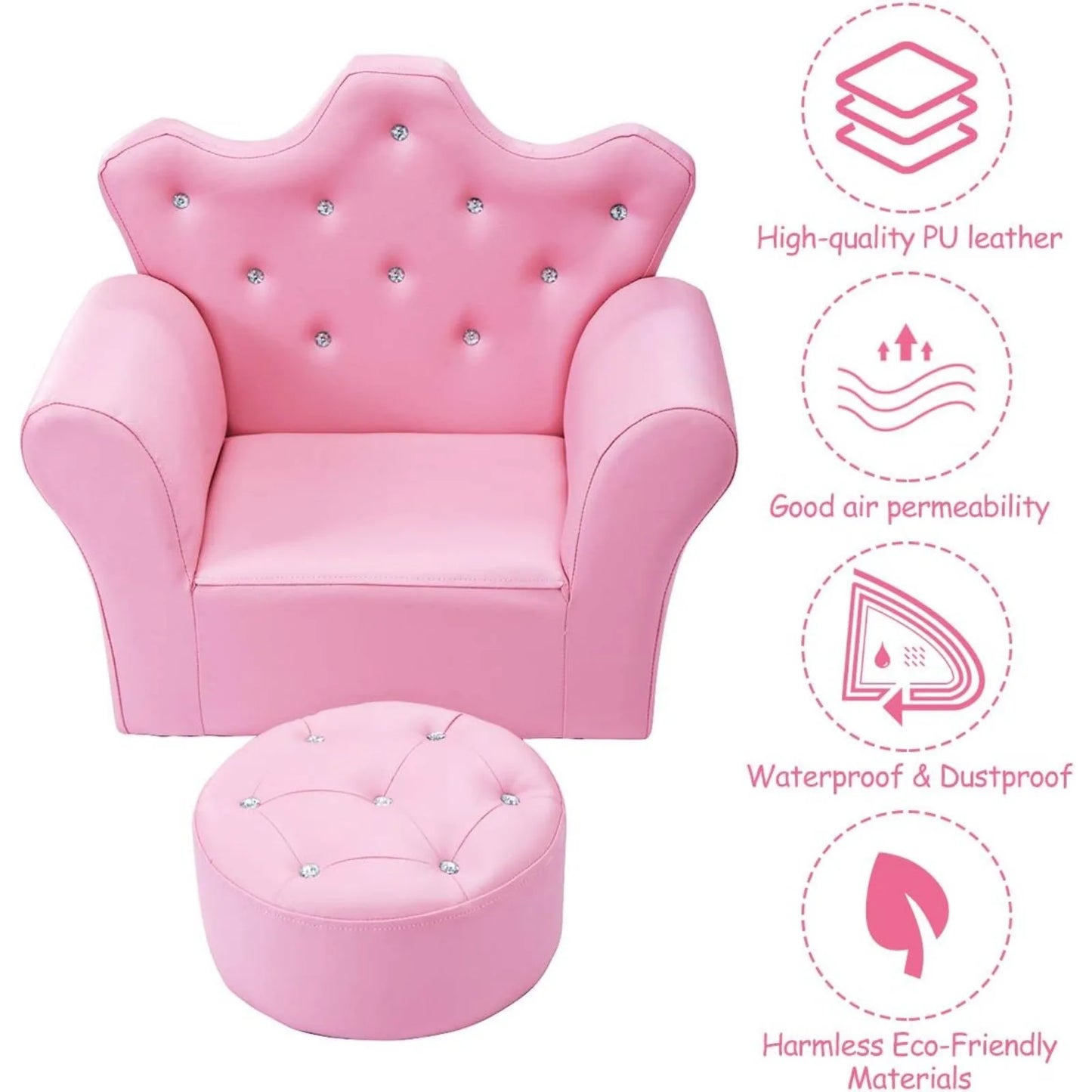 Children's Upholstered Princess Chair with Ottoman