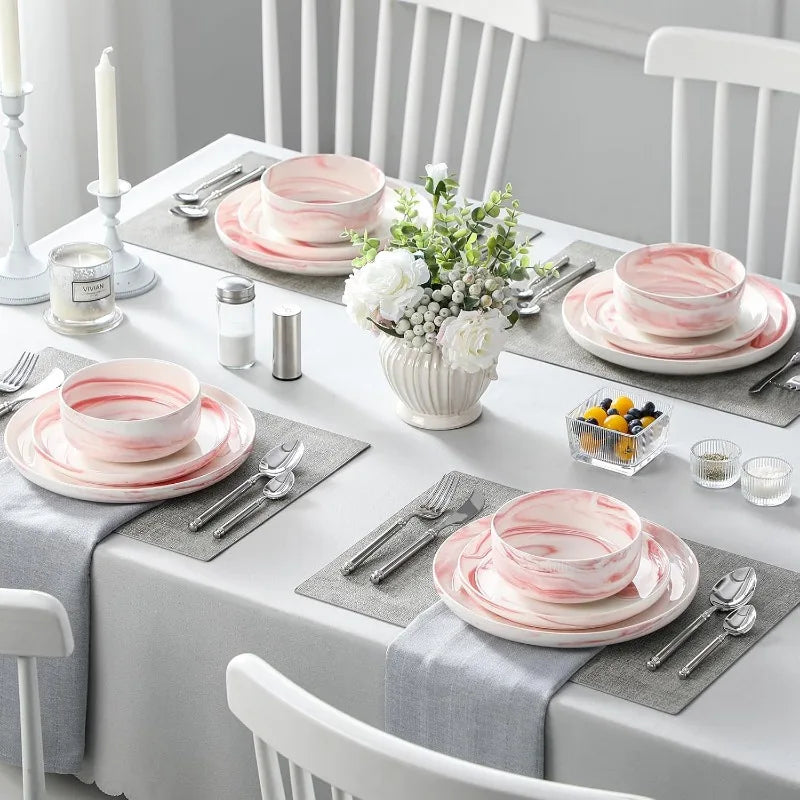 12 Piece Chip Resistant Porcelain Dishware Set for 4