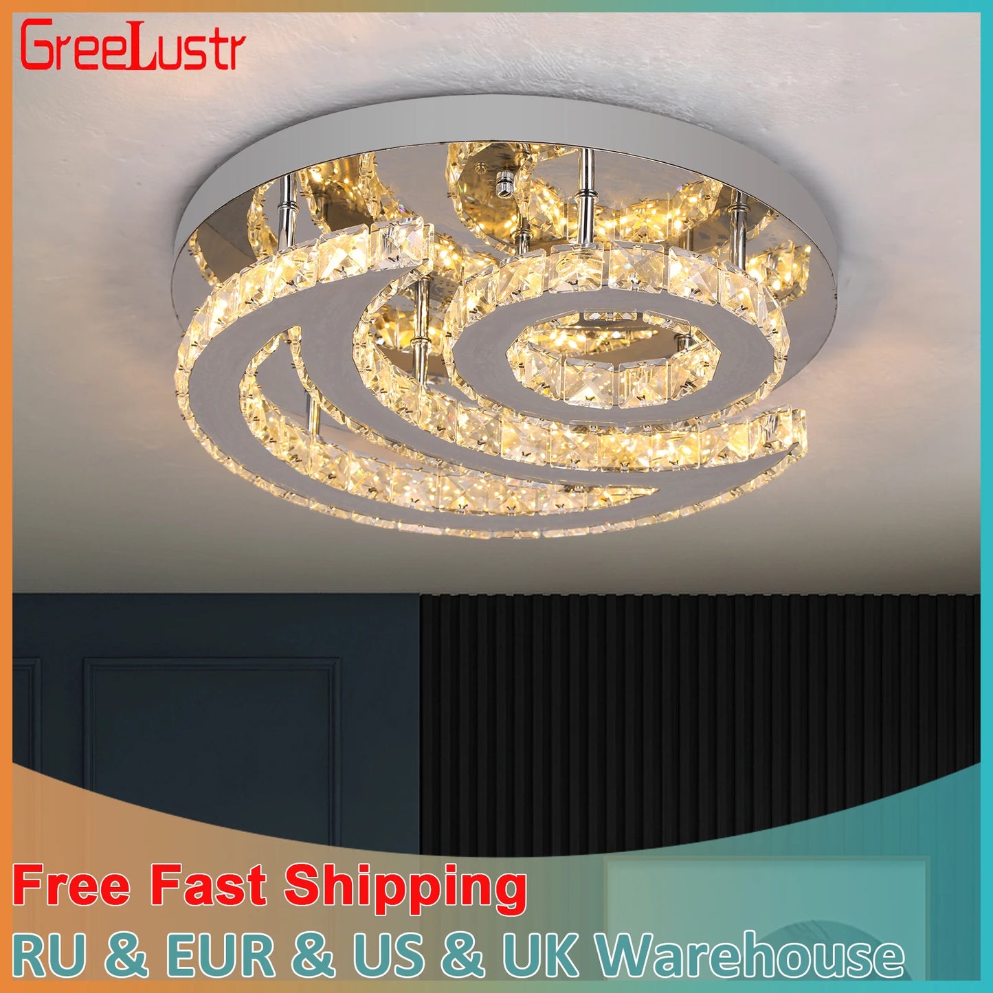 Crystal Led Sun Moon Design Chandelier Pendant Light Luminaire Fixture