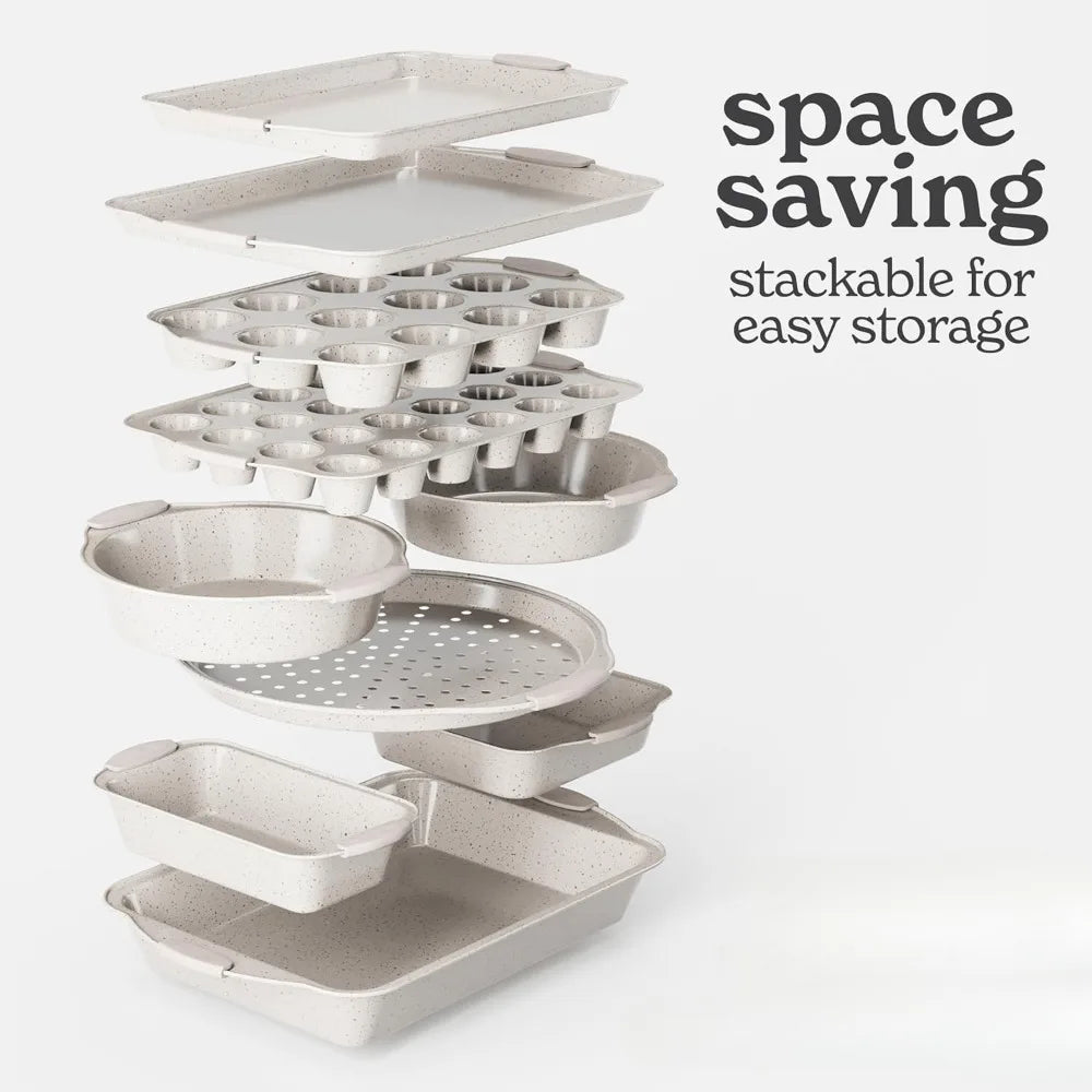 10pcs Nonstick Stackable Bakeware Set - Durable, Easy Release Baking Set,