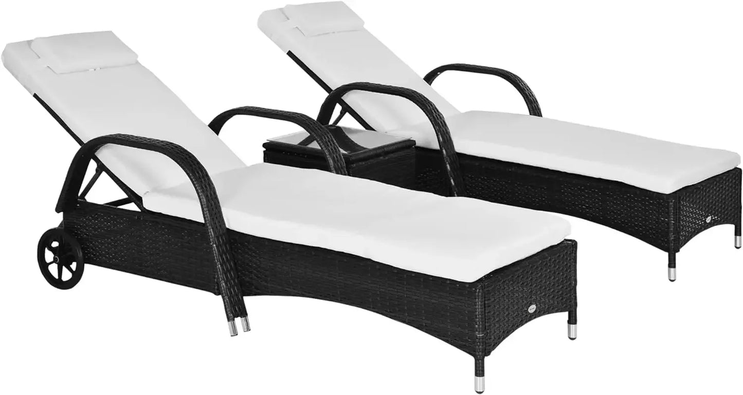 Wicker Outdoor Chaise Lounge, Set of 2