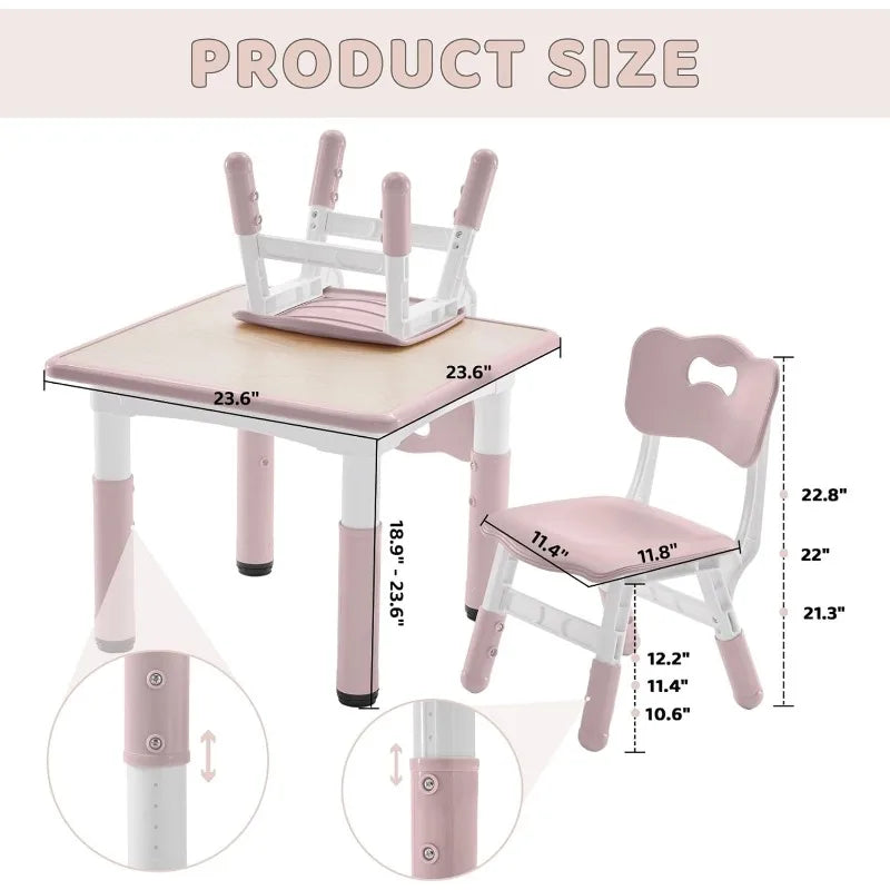 Height-Adjustable Toddler Table and Chair Set with Graffiti Desktop