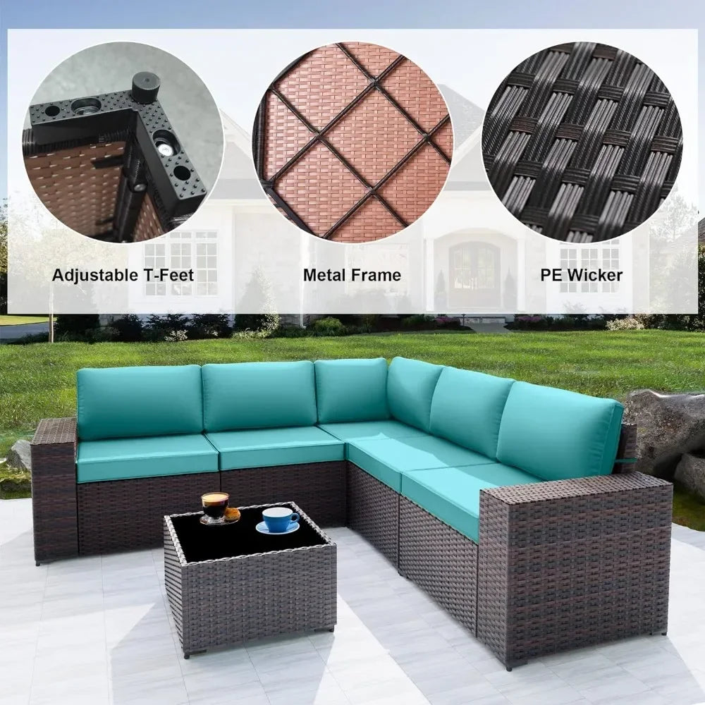 6 Piece Modern All-Weather Wicker Patio Furniture Set With Coffee Table