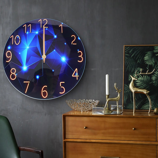 12" Silent Blue Diamond Round Wall Clock