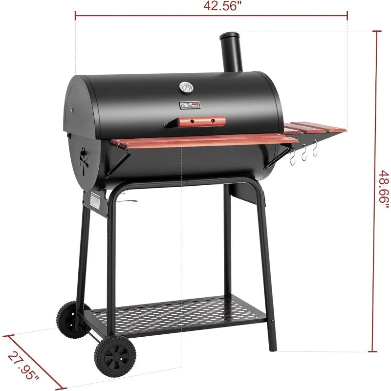 30 Barrel Charcoal Grill with Wood-Painted Side Front Table