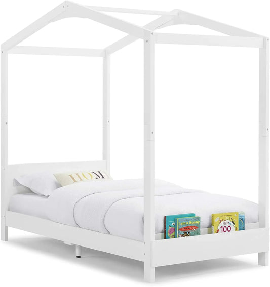 Children's Twin Wood House Platform Bed, White