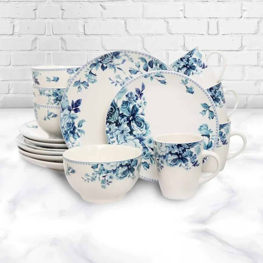 Traditional Blue And White 16 Piece Dinnerware Set