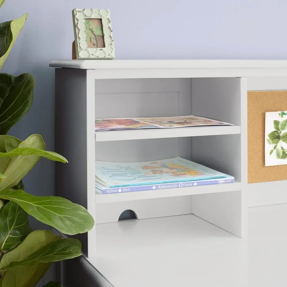 Kids Wooden Computer Study Desk Set with Storage Shelves, Corkboard, and Drawers