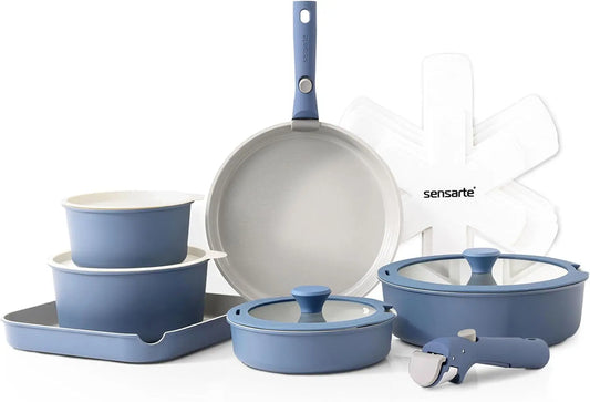 17 Piece Nonstick Ceramic Pots and Pans Set w/ Detachable Handle