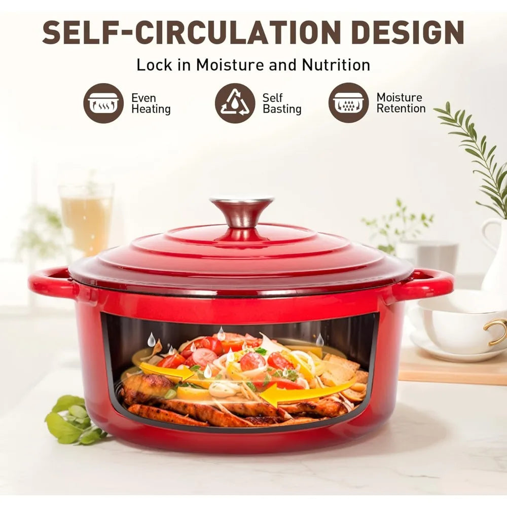 Red Enamel Heavy Duty Cast Iron 7-Piece Cookware Set