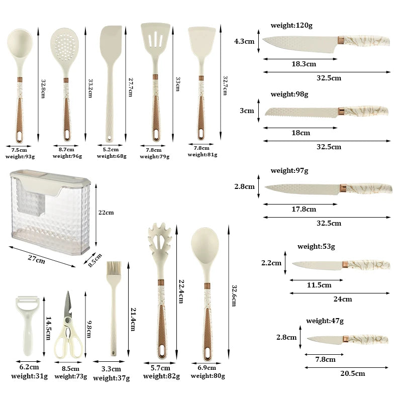 16PCS/Stainless Steel Kitchen Knife Silicone Kitchenware Set