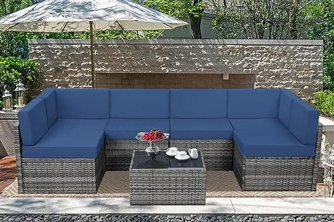 7 Piece Wicker Outdoor Sectional Sofa Patio Furniture Set