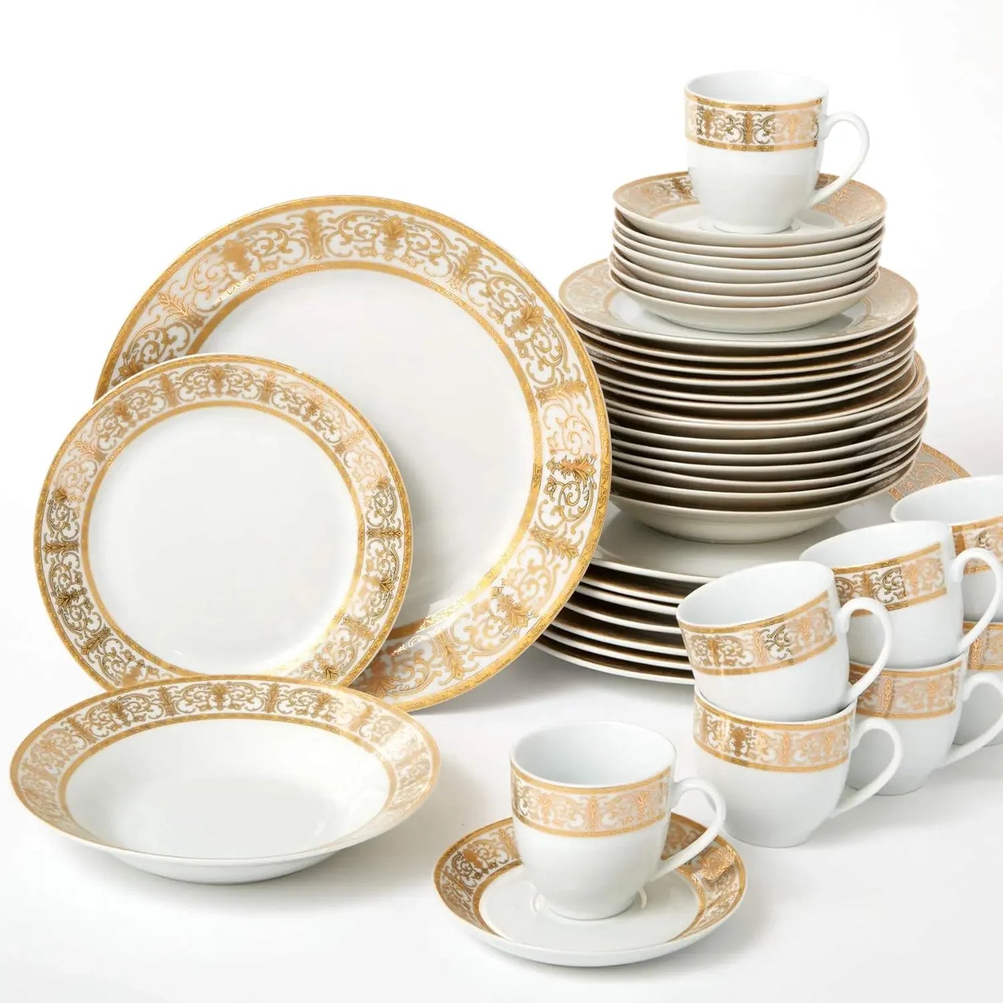 40-Piece Premium Gold/ White Porcelain Dinnerware Set, Service For 8