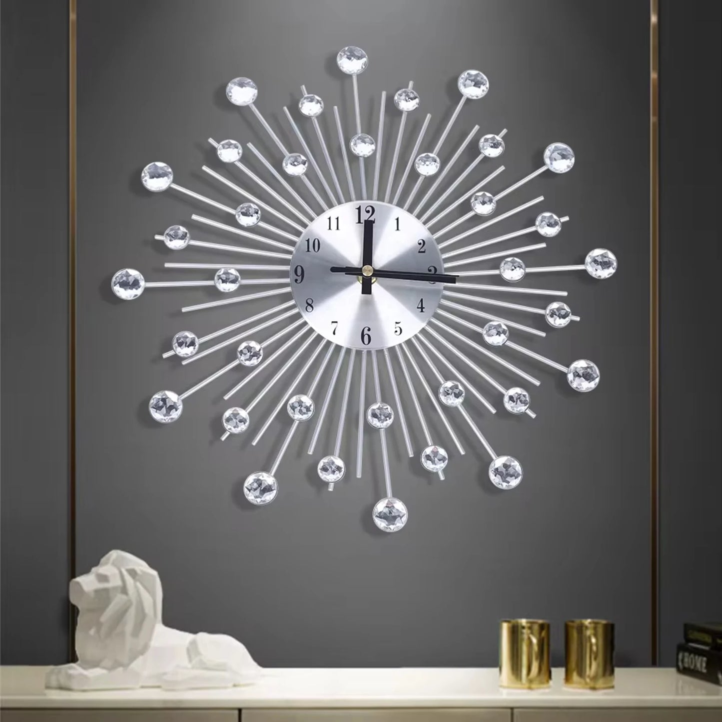 Silver Crystal Non-Ticking  Wall Clock