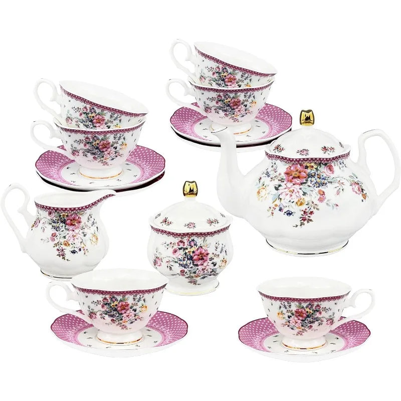 21 Piece Floral Porcelain Tea Set, for 6