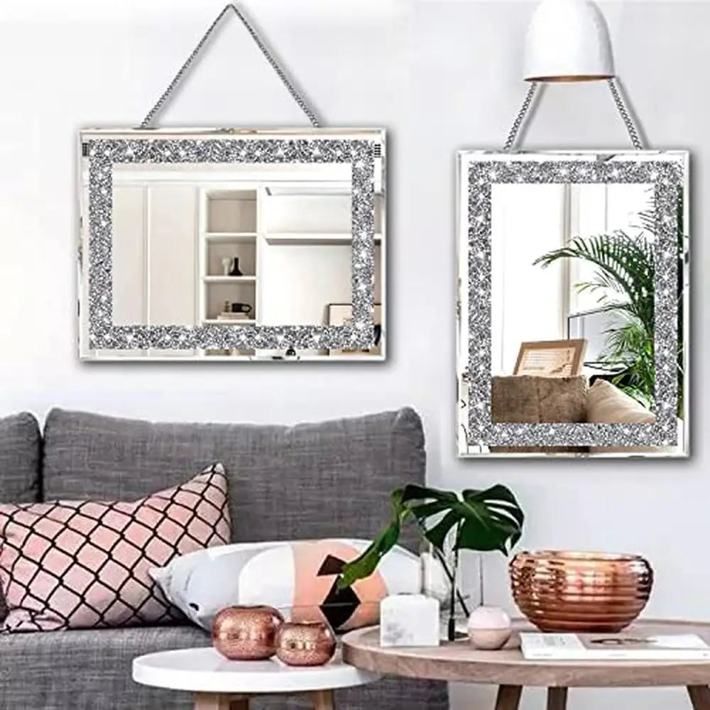 2 piece Crystal Crush Diamond Wall Mirrors Set - 11”x15”