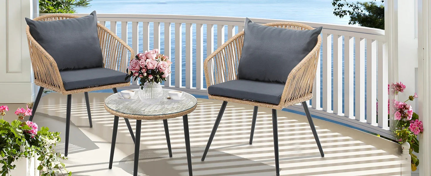 3-Piece All-Weather Rattan Patio Bistro Set