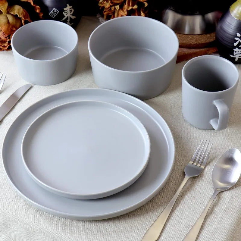 Luxmatte Dinnerware Set, 20 Piece, White, Dark Gray, Light Grey, Black