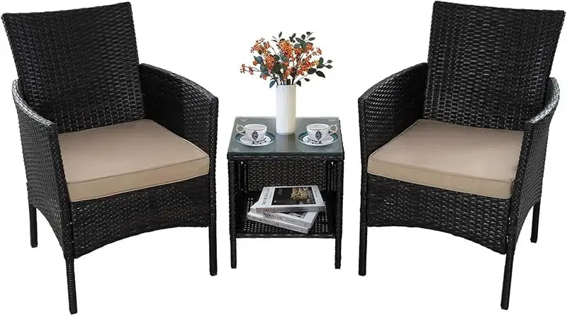 3-Piece Rattan Wicker Chairs with Table