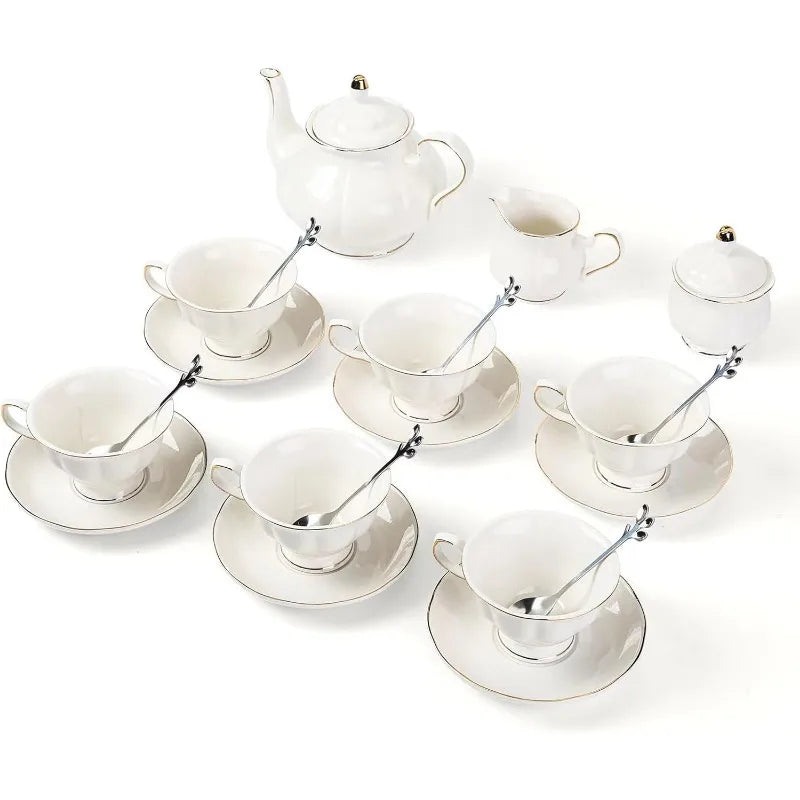 22-Piece Porcelain Ceramic Tea Sets, Service for 6- Teapot, Sugar Bowl ,Creamer Pitcher